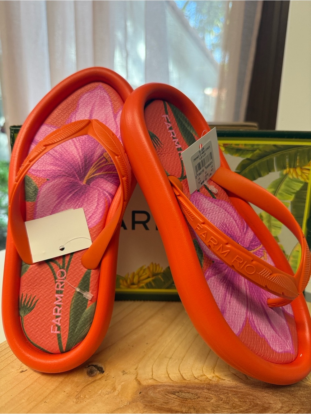 FARM RIO Orange Tropical Floral Flip Flop